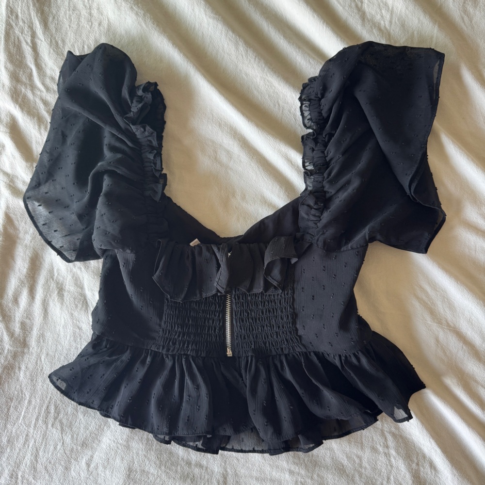 Black Ruffled Off-Shoulder Top